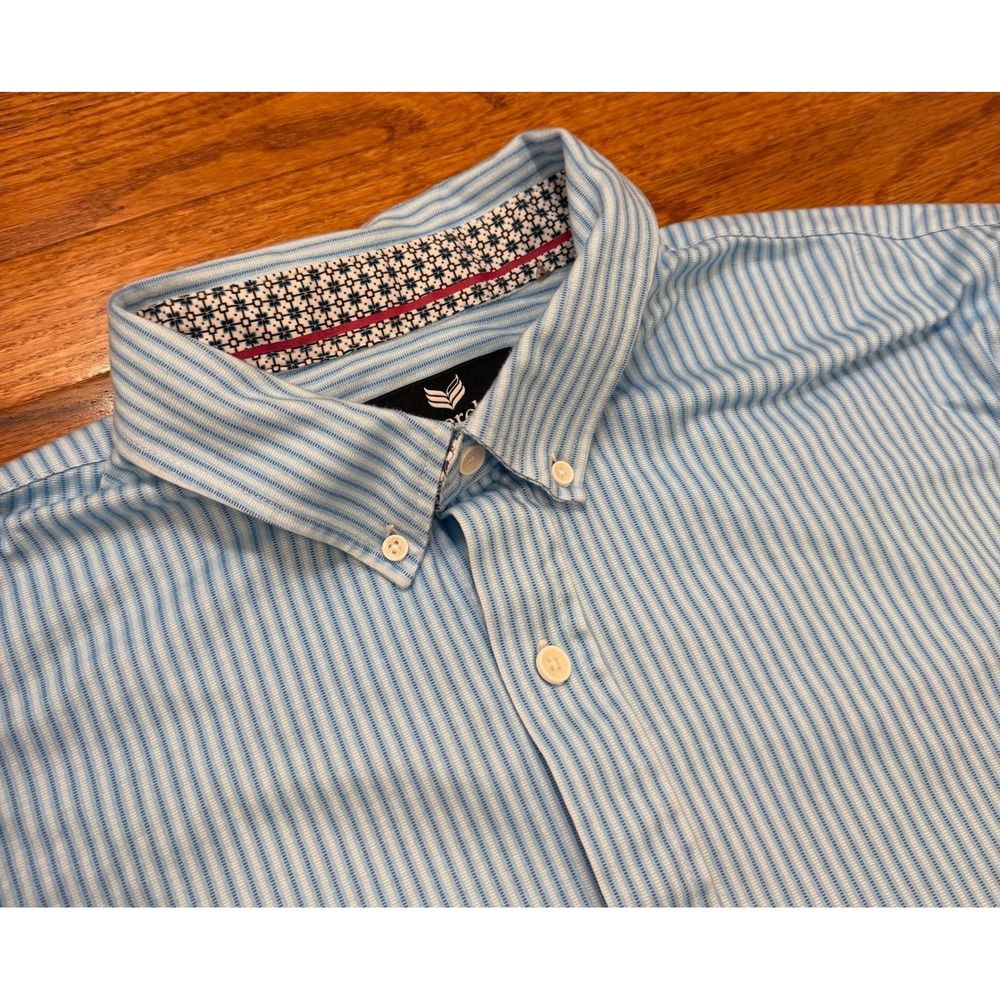 Butter Cloth Button Down Shirt Mens 2XL Regular Fit Blue White Striped Contrast